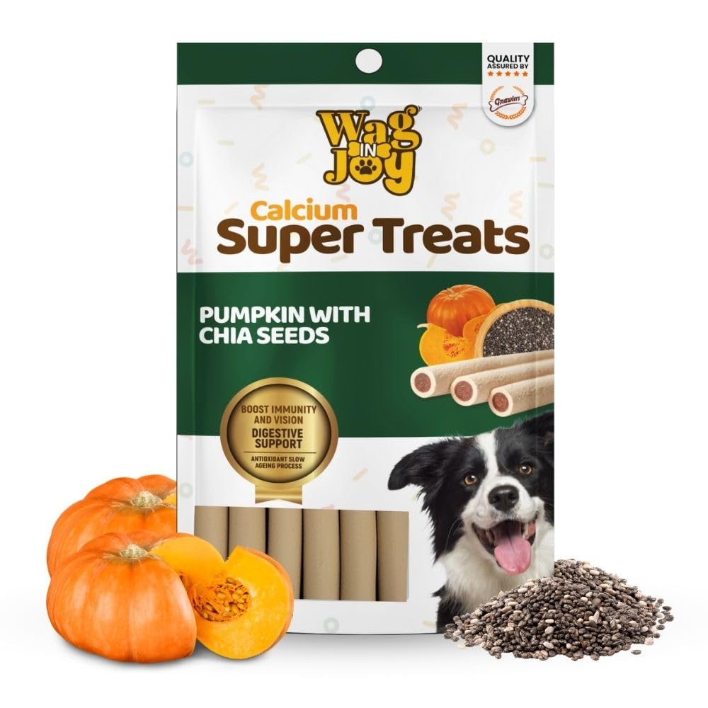 WAG IN JOY Calcium Super Treats, Pumpkin with Chia Seeds Sticks 125 GMS