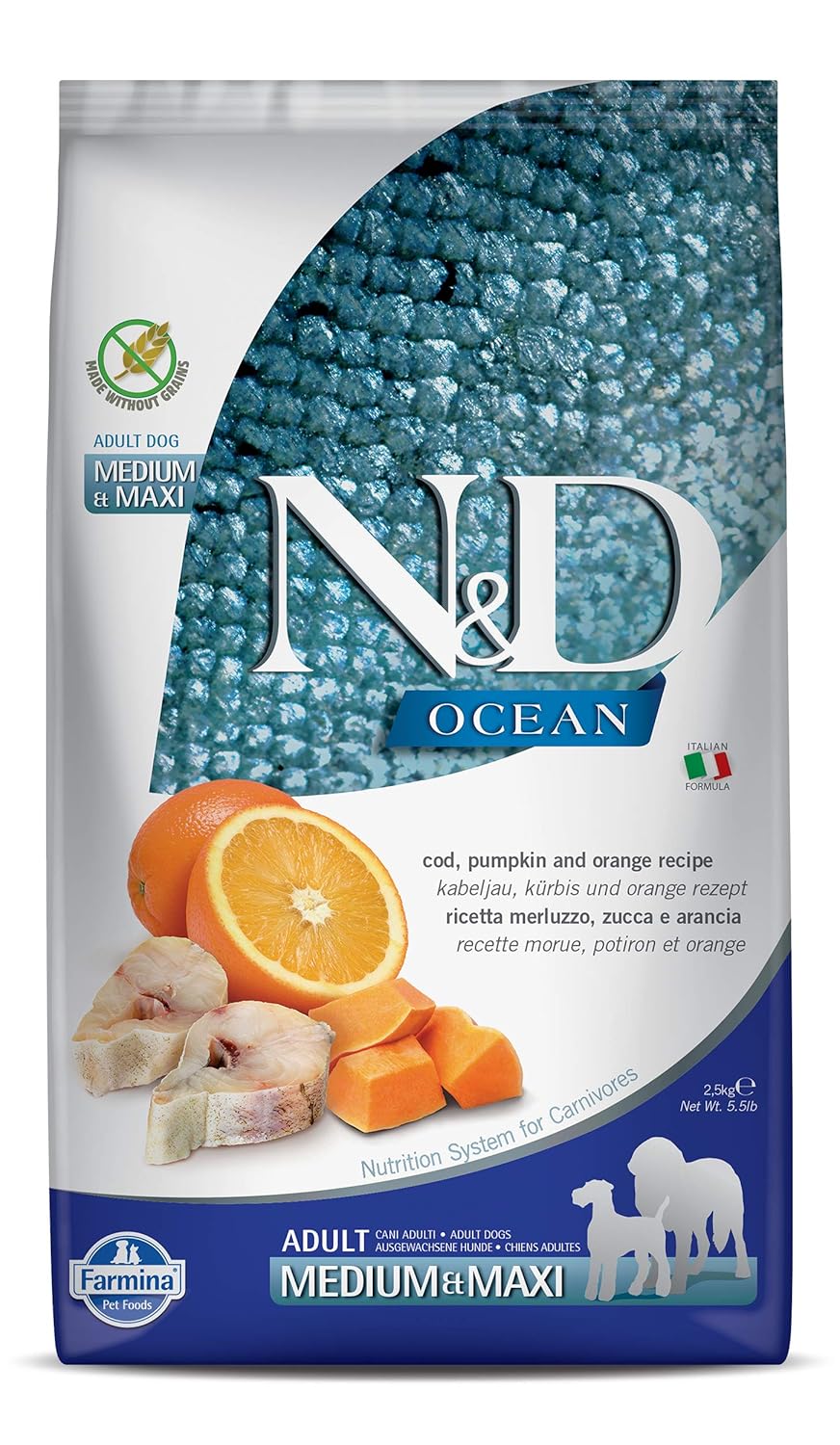 N&D Medium and Maxi Ocean Grain-Free, Codfish Pumpkin and Orange 2.5kg